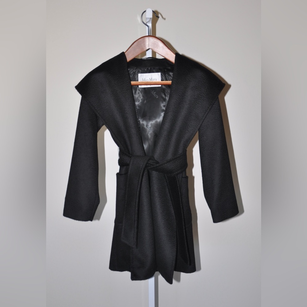 Max Mara Rialto 100% Camel Hair Black Short Hooded Coat Size 0 MSRP $3450 - Picture 6 of 12
